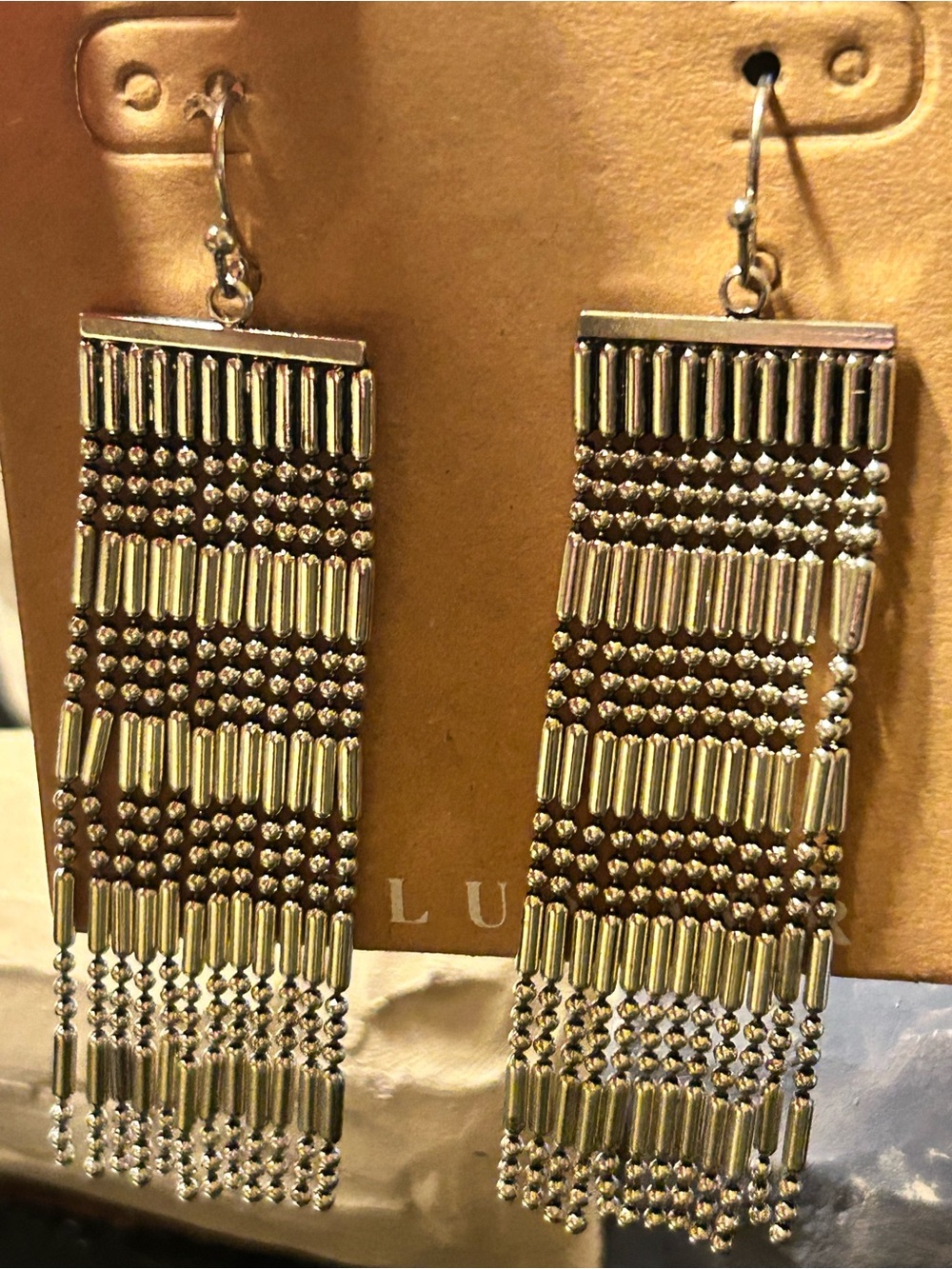 Silver Beaded Fringe Drop Earrings - Women Jewelry pierced earring